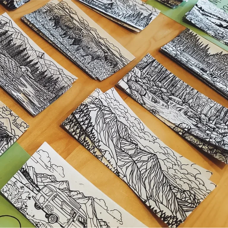 Coloring book pages featuring outdoor landscapes