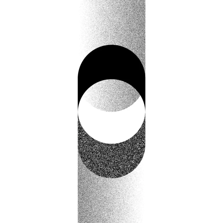 The letter 'o' made out of two crescents and gradients of grainy black and white