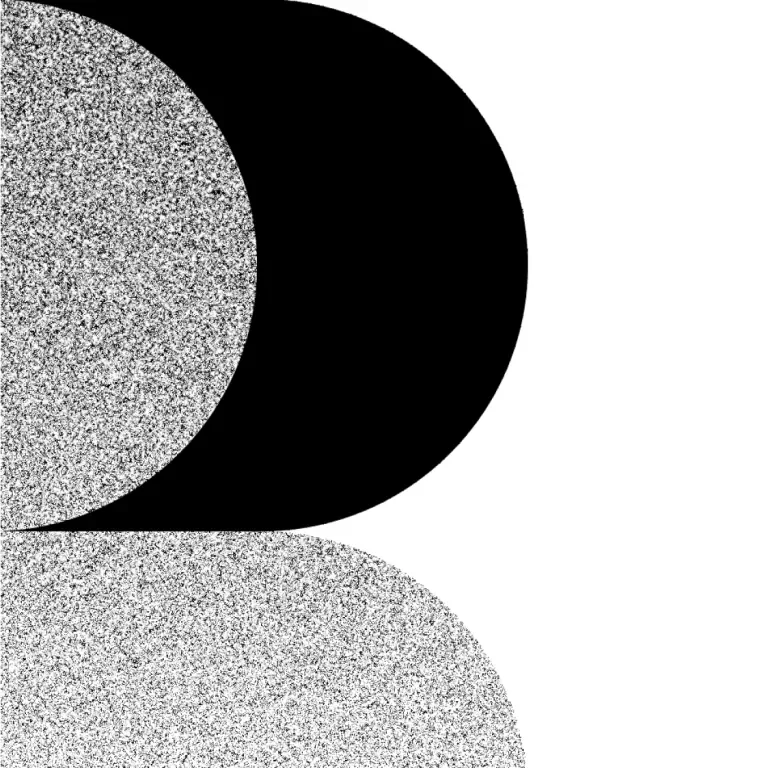 Close-up of the top half of the letter 'b' made out of a crescent and gradients of grainy black and white