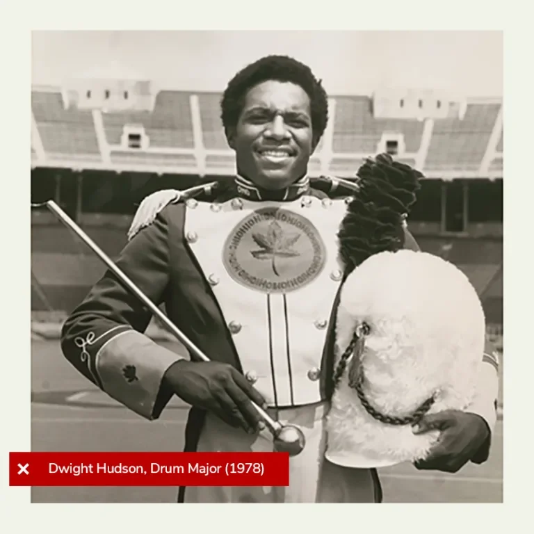 black and white image drum major of dwight hudson in 1978