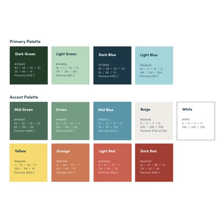 Maymont's new primary and secondary color palette swatches