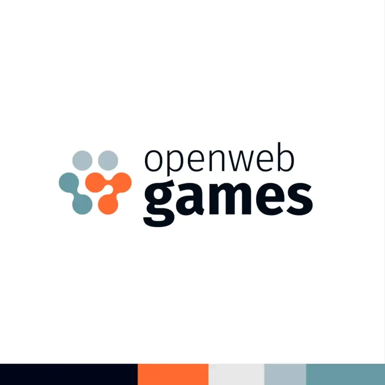 Open Web Games logo on a white background with the brand's color palette below.