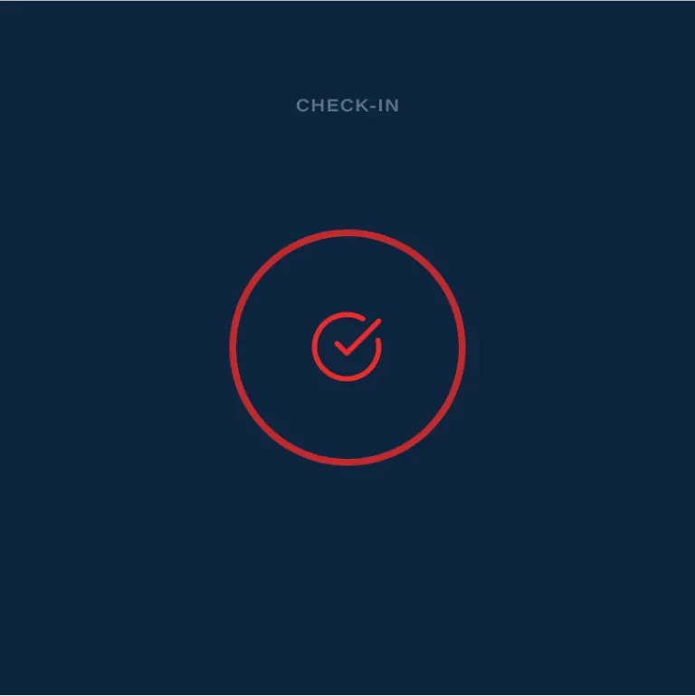red check-in icon against a navy background