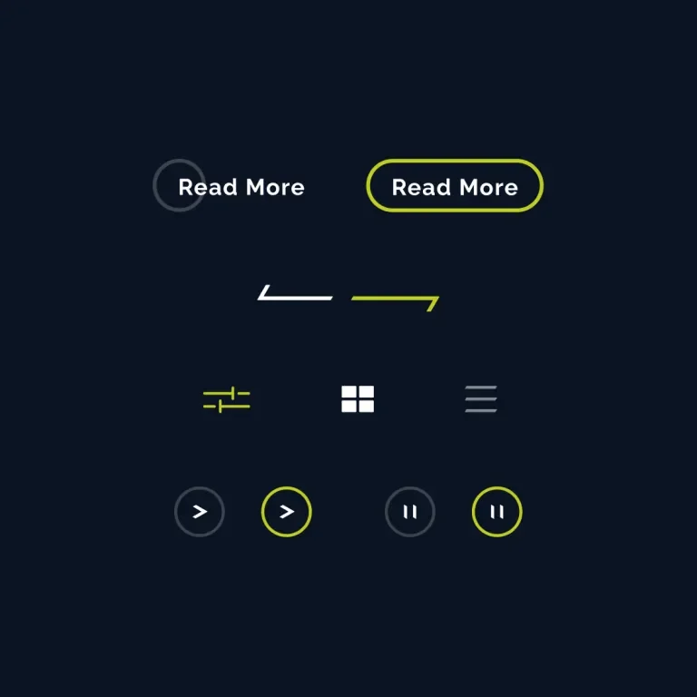 UI elements, buttons, arrows, and icons. 