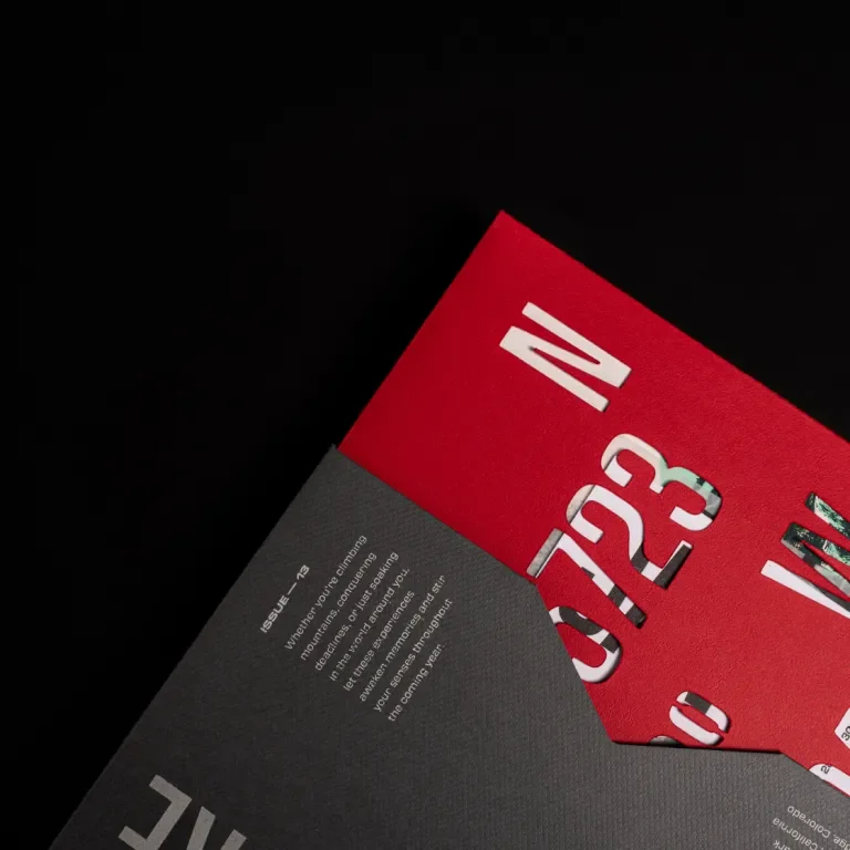 Top down view of the opened desk calendar packaing, focused on the inner sleeve showing die cut coordinates