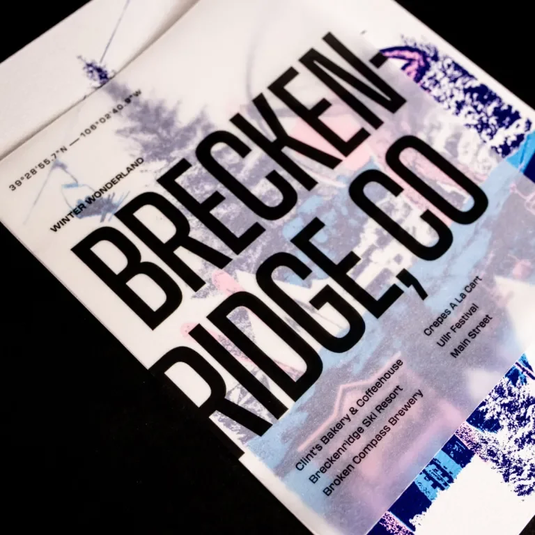 Close-up of the December artwork and overlay showing, "Breckenridge, CO"