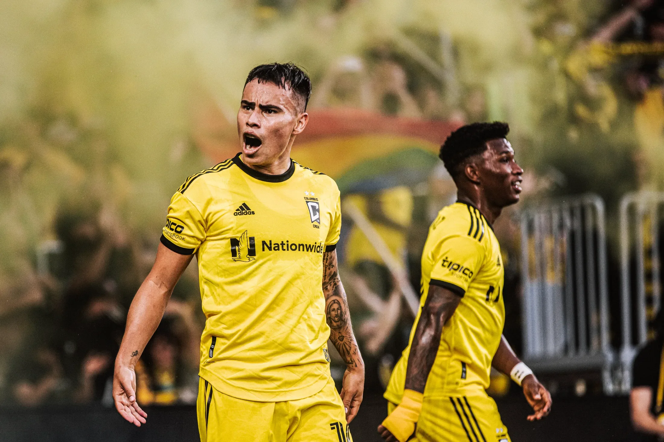 Columbus Crew player after scoring a goal