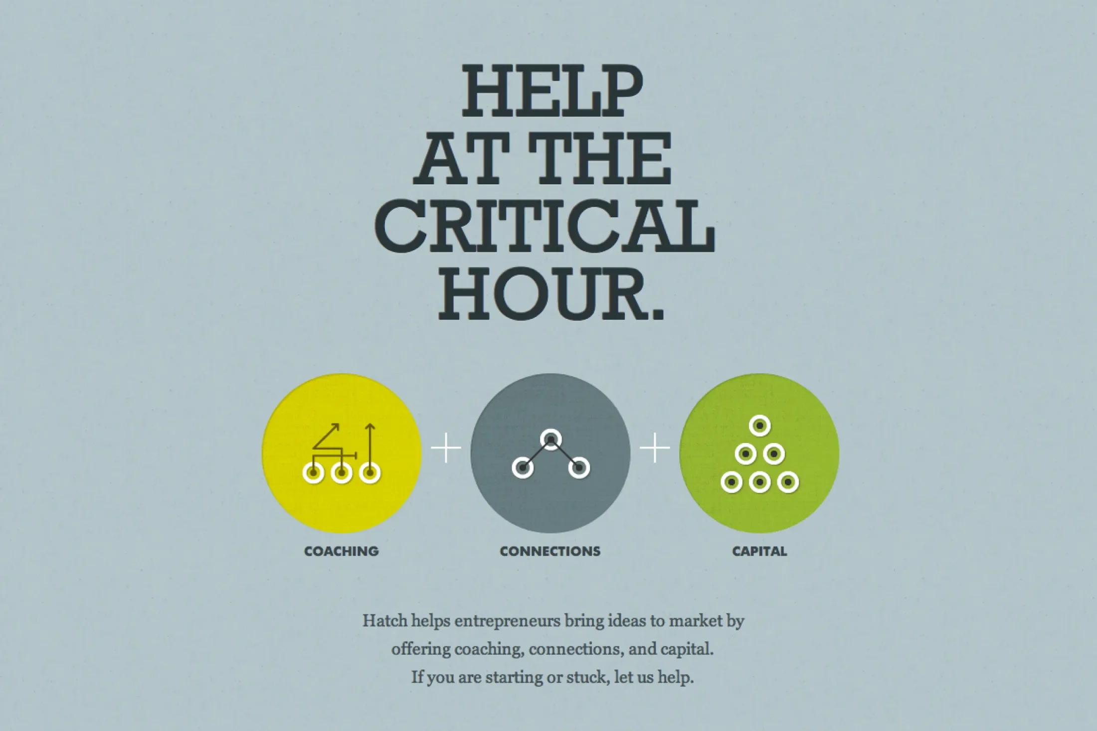 Hatch, Help at the critical hour
