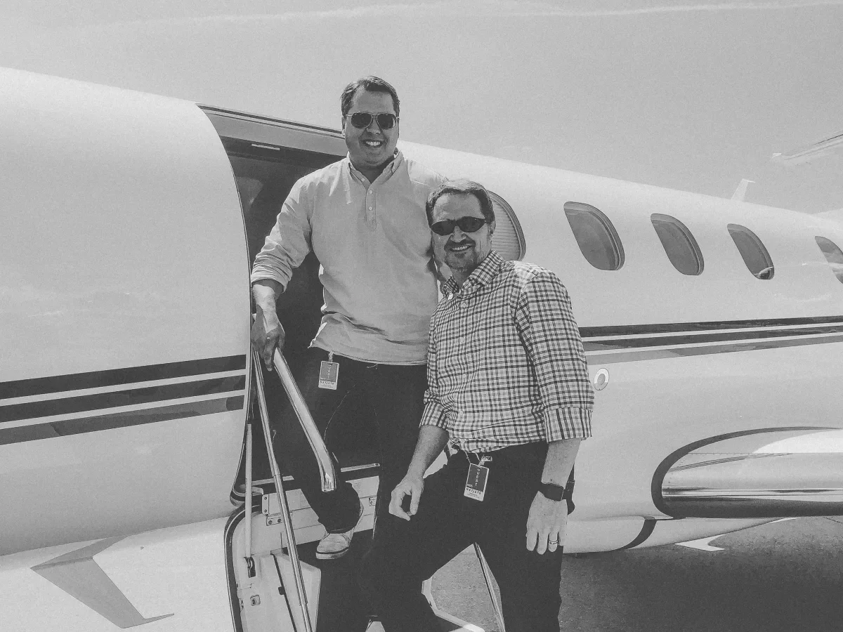 Joey and Gregor hanging out a private jet