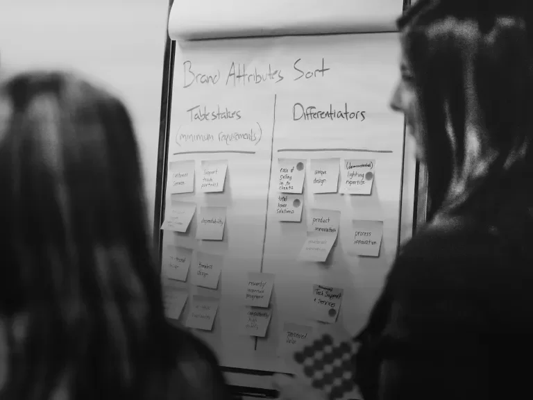 Team members working on strategy workshop